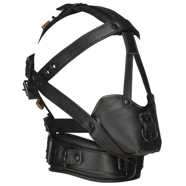 Lockable Head Harness With Muzzle - Genuine Leather