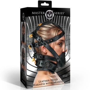 Lockable Head Harness With Muzzle - Genuine Leather