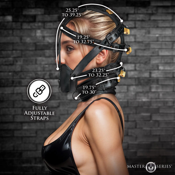 Lockable Head Harness With Muzzle - Vegan Leather