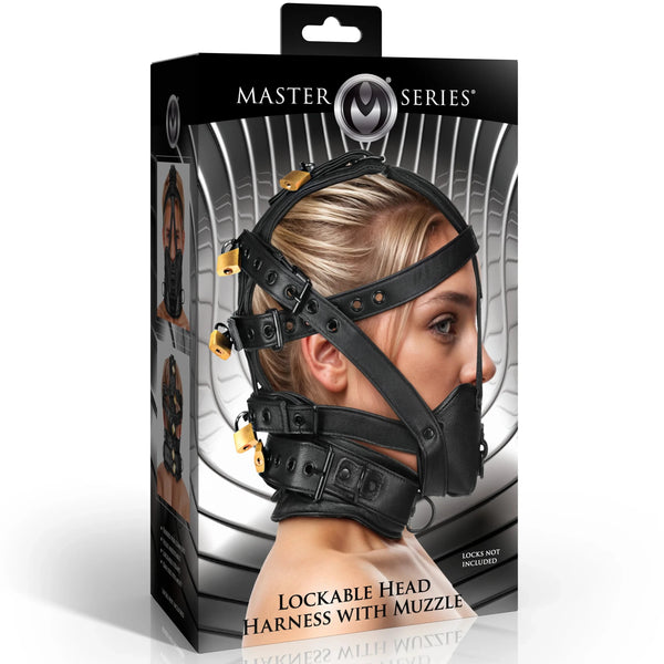 Lockable Head Harness With Muzzle - Vegan Leather