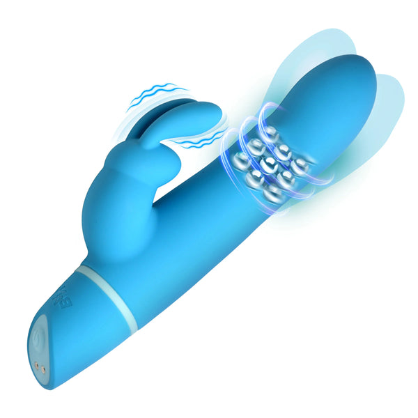 Rotating Beads Silicone Rechargeable Rabbit Vibrator - Blue