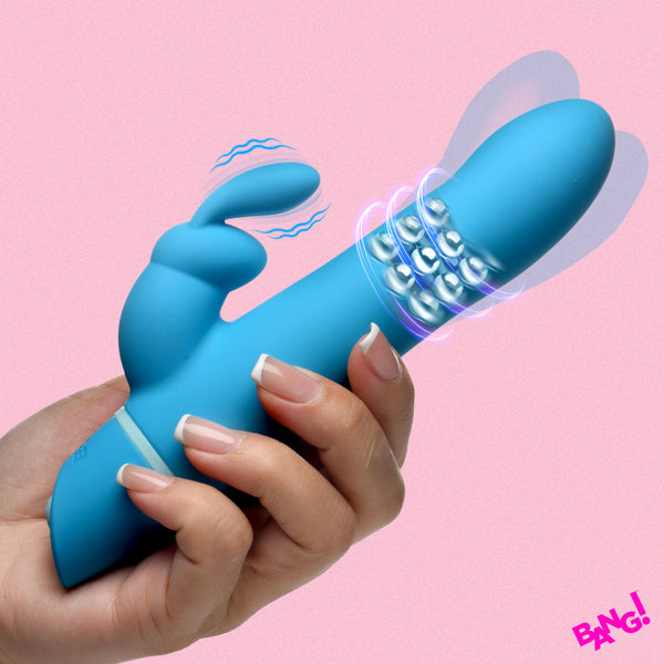 Rotating Beads Silicone Rechargeable Rabbit Vibrator - Blue