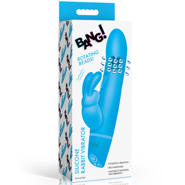 Rotating Beads Silicone Rechargeable Rabbit Vibrator - Blue