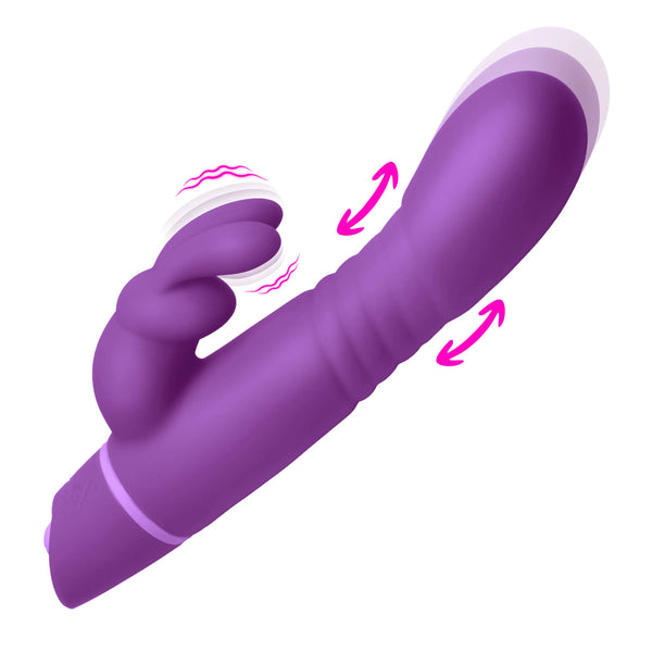 Thrusting Silicone Rechargeable Rabbit Vibrator - Purple