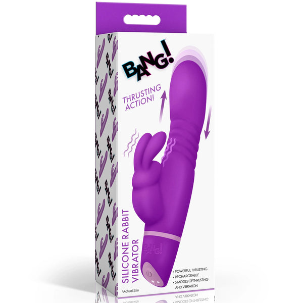 Thrusting Silicone Rechargeable Rabbit Vibrator - Purple
