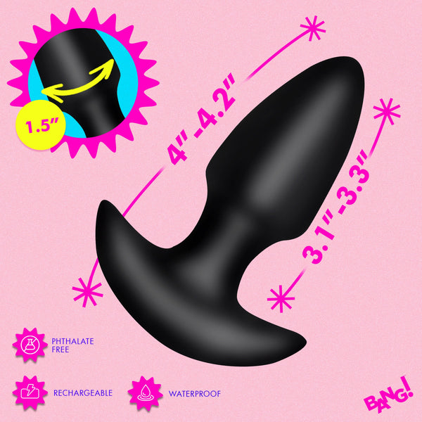 Thrusting & Vibrating Remote Controlled Silicone Rechargeable Butt Plug - Black