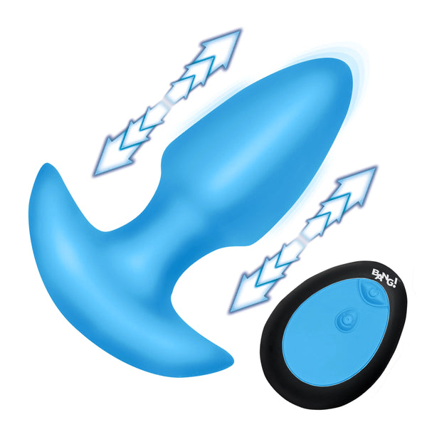 Thrusting & Vibrating Remote Controlled Silicone Rechargeable Butt Plug - Blue