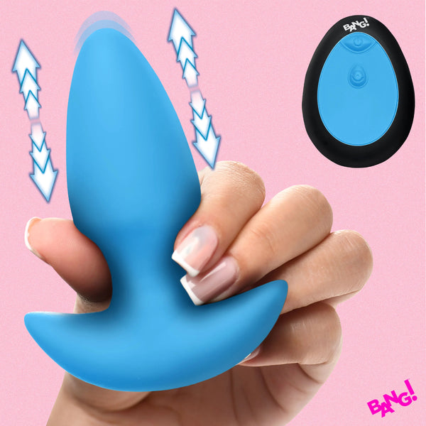 Thrusting & Vibrating Remote Controlled Silicone Rechargeable Butt Plug - Blue
