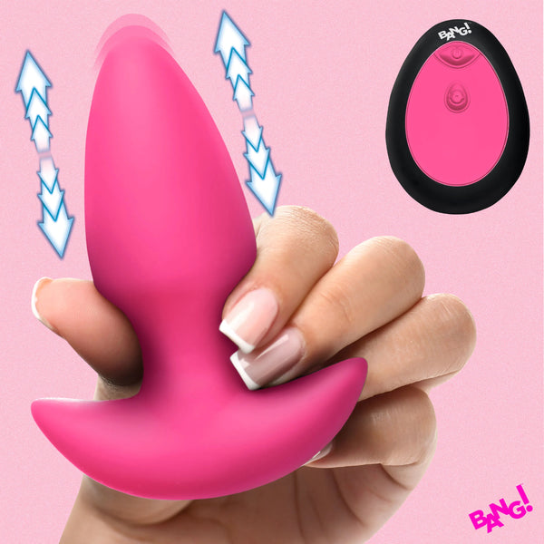 Thrusting & Vibrating Remote Controlled Silicone Rechargeable Butt Plug - Pink