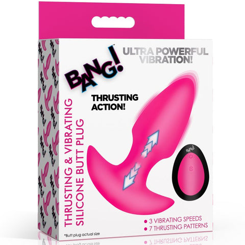 Thrusting & Vibrating Remote Controlled Silicone Rechargeable Butt Plug - Pink