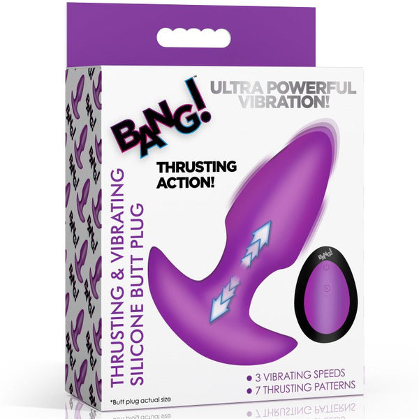 Thrusting & Vibrating Remote Controlled Silicone Rechargeable Butt Plug - Purple