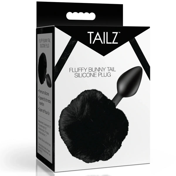 Fluffy Bunny Tail Silicone Plug - Black