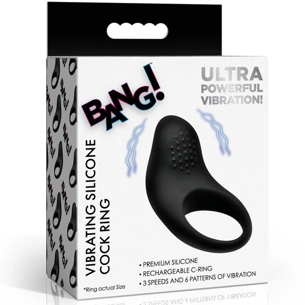 Rechargeable Vibrating Silicone Cock Ring - Black