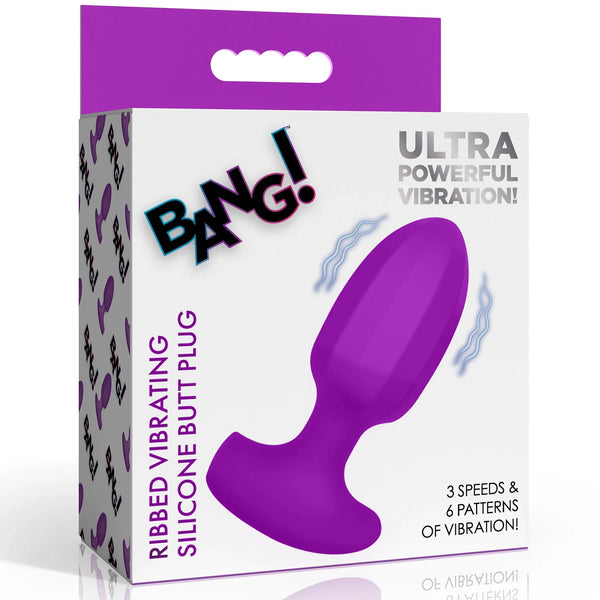 Ribbed Rechargeable Vibrating Silicone Butt Plug - Purple