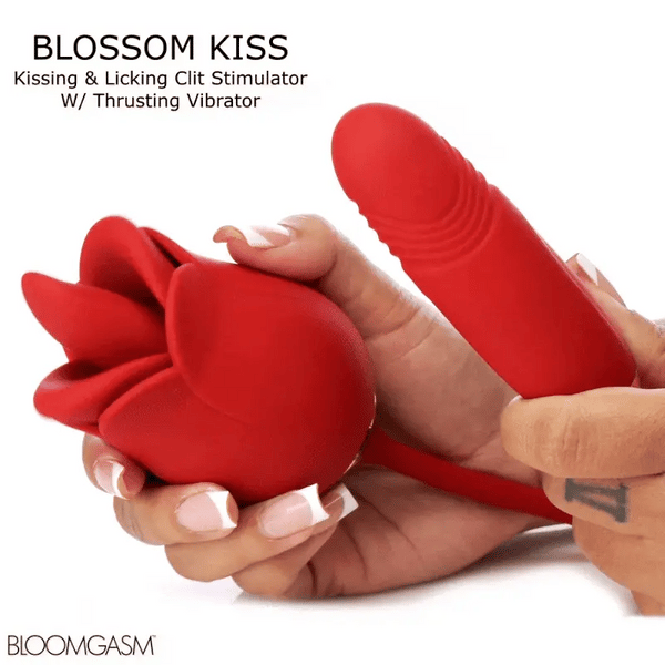 Blossom Kiss Kissing & Licking Rechargeable Clit Stimulator with Thrusting Vibrator