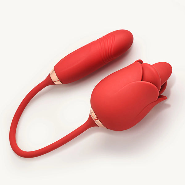 Blossom Kiss Kissing & Licking Rechargeable Clit Stimulator with Thrusting Vibrator