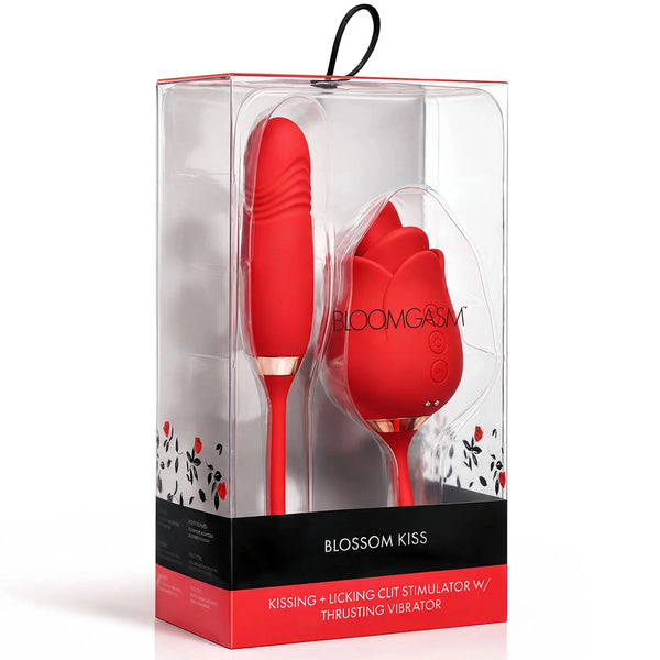 Blossom Kiss Kissing & Licking Rechargeable Clit Stimulator with Thrusting Vibrator