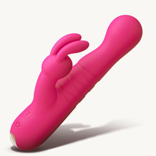 Thrusting Rechargeable Silicone Rabbit Vibrator - Pink