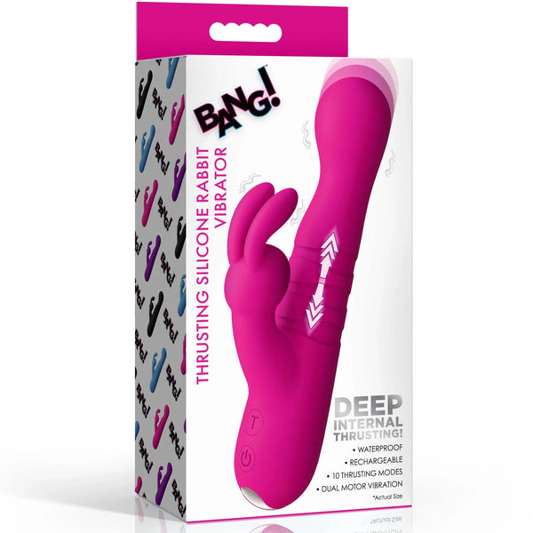 Thrusting Rechargeable Silicone Rabbit Vibrator - Pink
