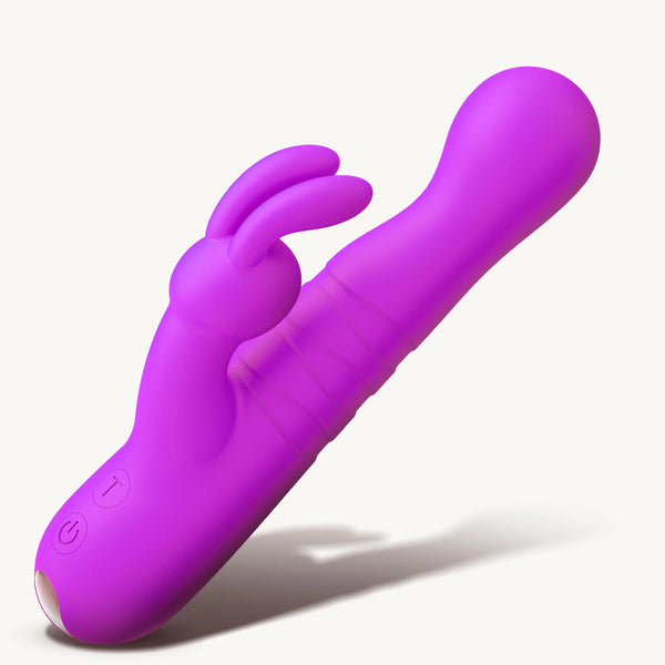 Thrusting Rechargeable Silicone Rabbit Vibrator - Purple