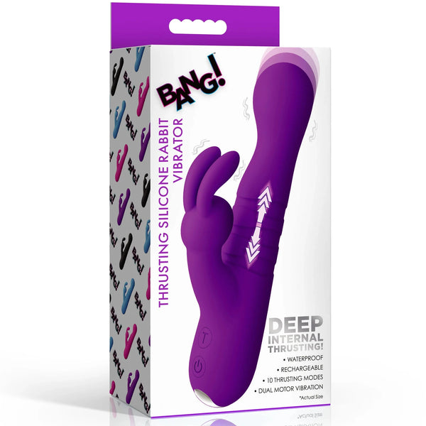 Thrusting Rechargeable Silicone Rabbit Vibrator - Purple
