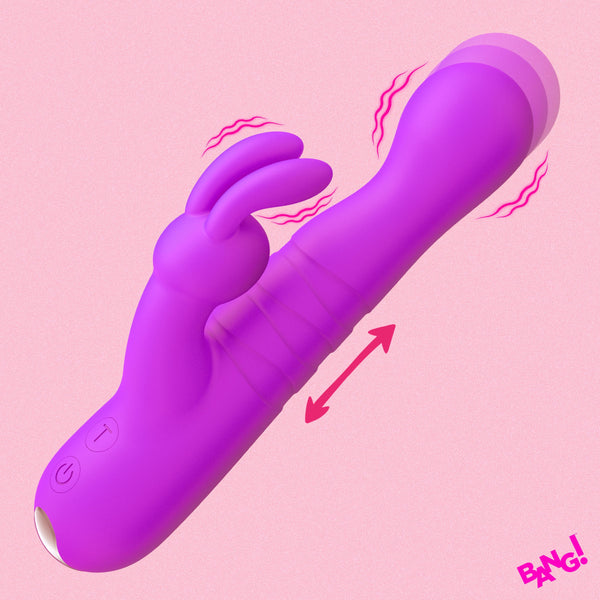 Thrusting Rechargeable Silicone Rabbit Vibrator - Purple