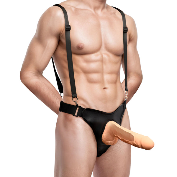 Magnum 9" Hollow Silicone Dildo with Suspender Harness