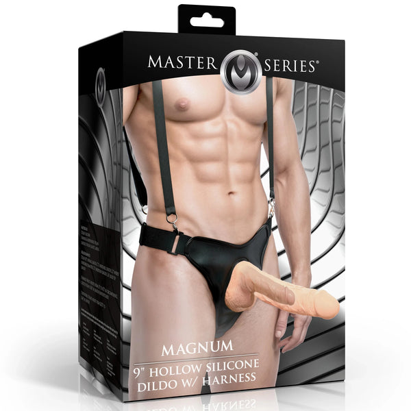 Magnum 9" Hollow Silicone Dildo with Suspender Harness