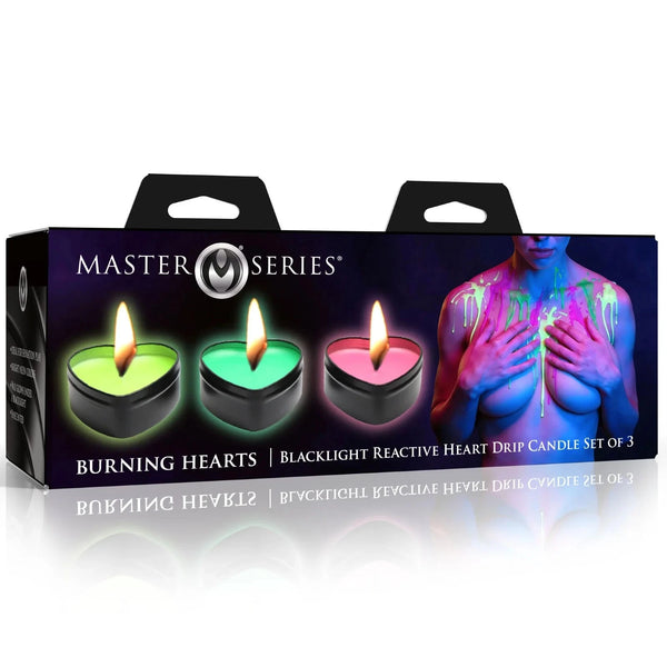 Burning Heart Blacklight Reactive Heart Drip Candle Set of 3