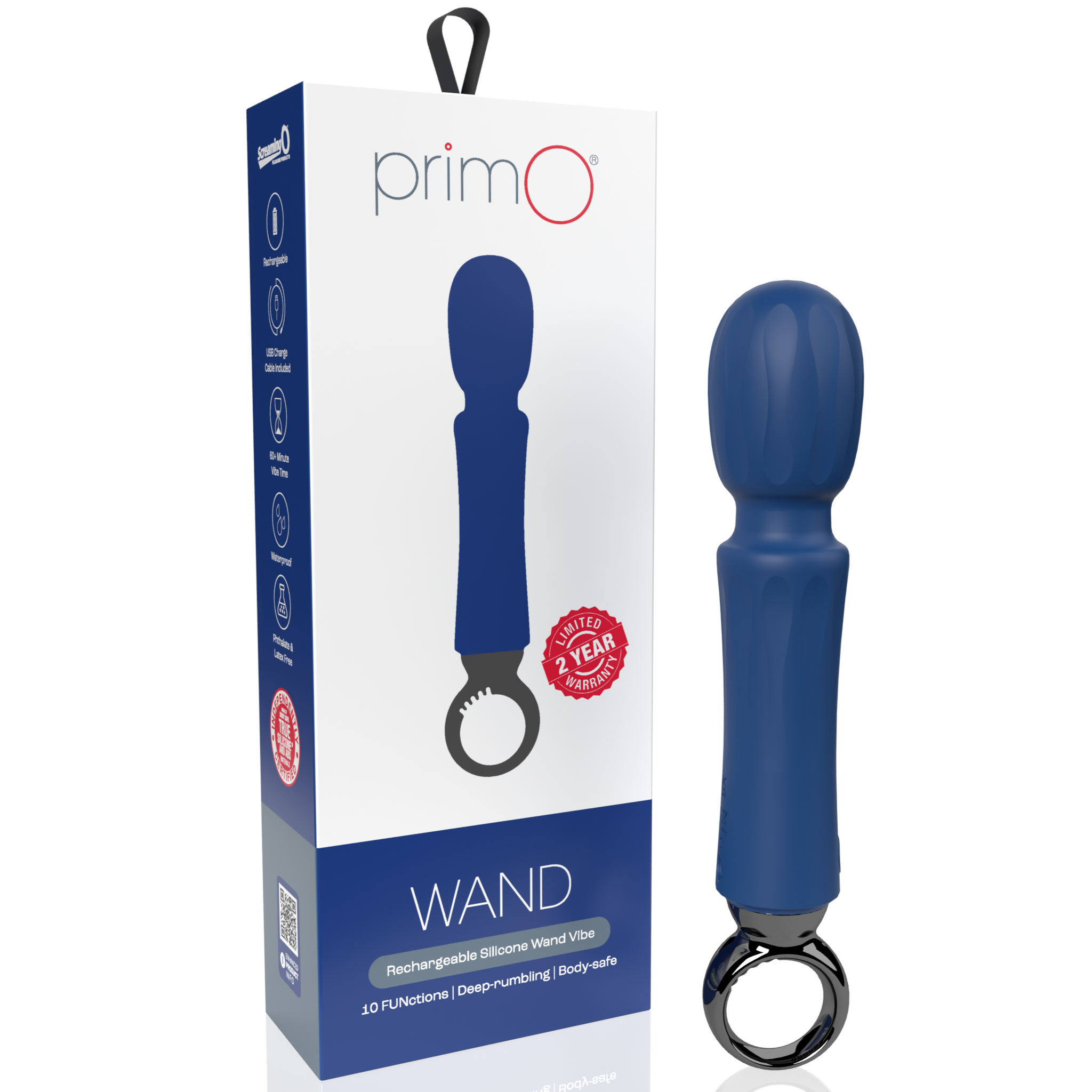 PrimO Wand Rechargeable Silicone Vibrator - Blueberry