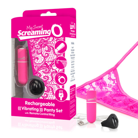 My Secret Rechargeable Vibrating Panty with Remote Control Ring Set - Pink