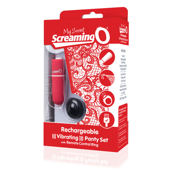 My Secret Rechargeable Vibrating Panty with Remote Control Ring Set - Red
