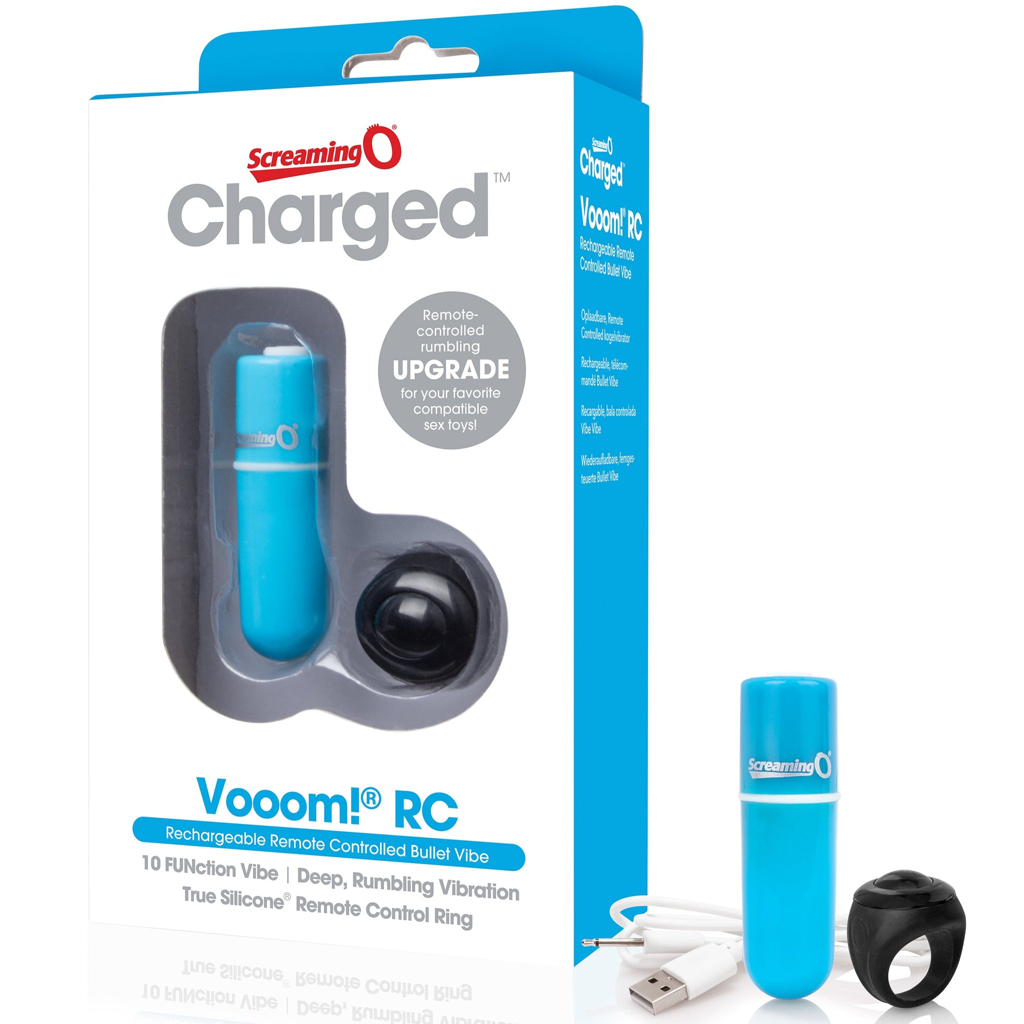 Charged Vooom  Rechargeable Bullet Vibe with Remote Control Ring - Blue