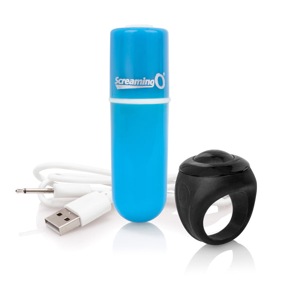 Charged Vooom  Rechargeable Bullet Vibe with Remote Control Ring - Blue