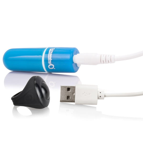 Charged Vooom  Rechargeable Bullet Vibe with Remote Control Ring - Blue