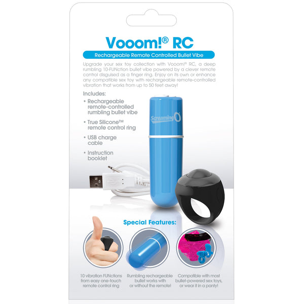 Charged Vooom  Rechargeable Bullet Vibe with Remote Control Ring - Blue