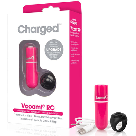 Charged Vooom  Rechargeable Bullet Vibe with Remote Control Ring - Pink