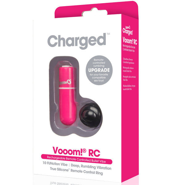 Charged Vooom  Rechargeable Bullet Vibe with Remote Control Ring - Pink
