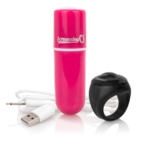 Charged Vooom  Rechargeable Bullet Vibe with Remote Control Ring - Pink