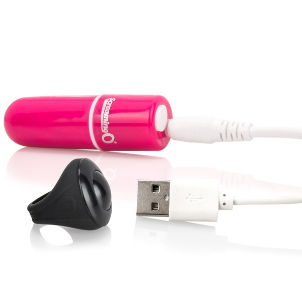Charged Vooom  Rechargeable Bullet Vibe with Remote Control Ring - Pink