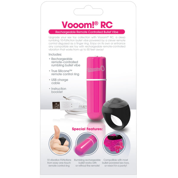 Charged Vooom  Rechargeable Bullet Vibe with Remote Control Ring - Pink