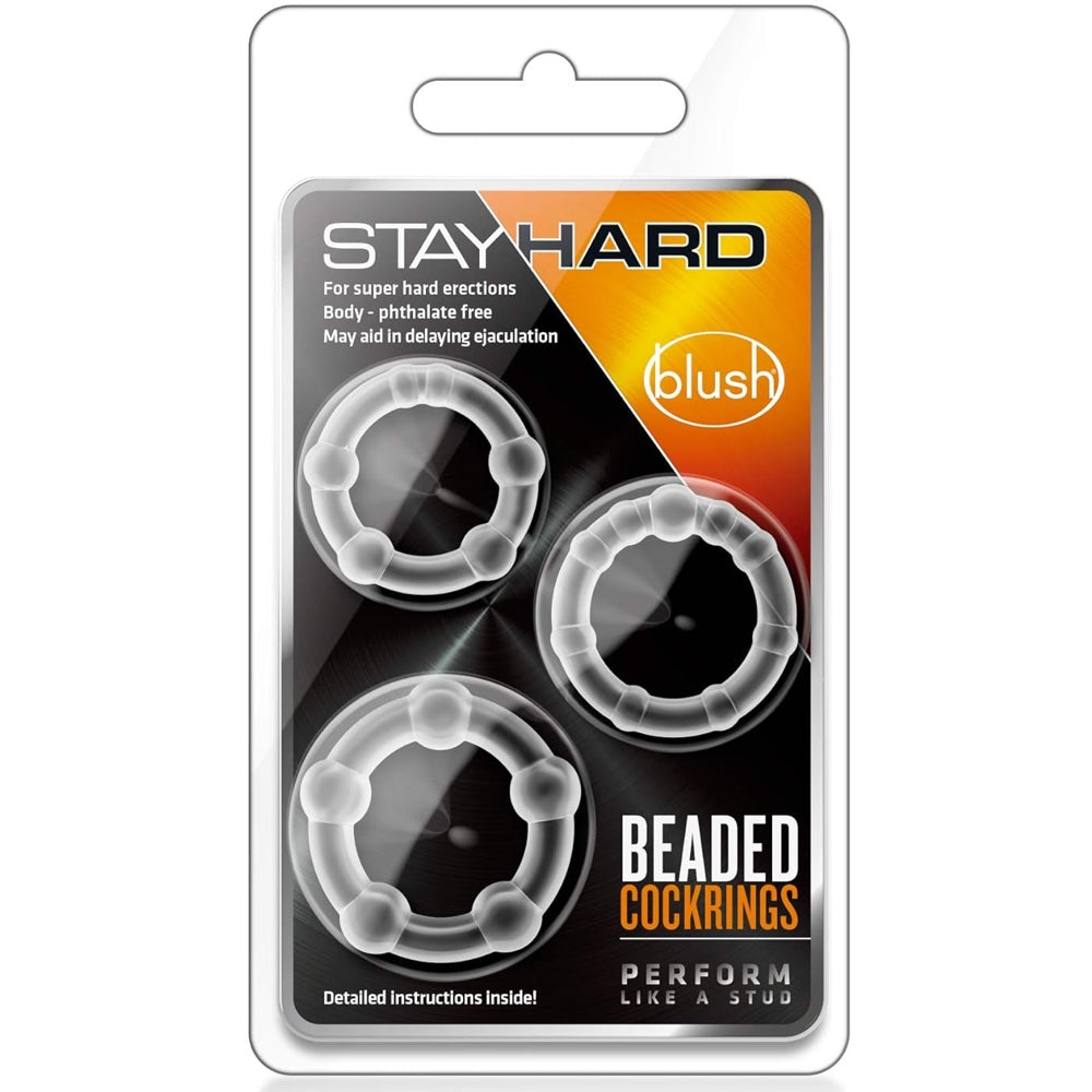 Stay Hard Beaded Cock Rings - Clear