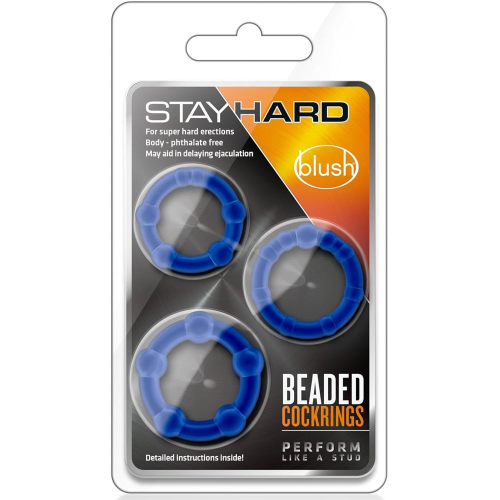 Stay Hard Beaded Cock Rings - Blue