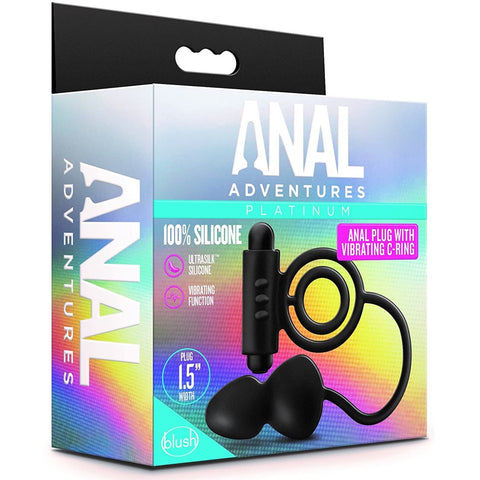 Anal Adventures Platinum Silicone Anal Ball with Vibrating C-Ring