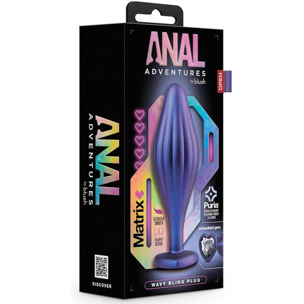 Anal Adventures Matrix Wavy Bling Platinum-Cured Silicone Plug - Sapphire