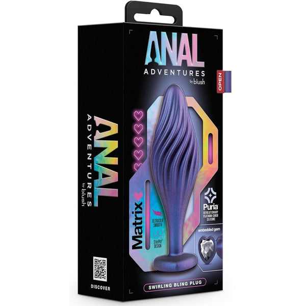 Anal Adventures Matrix Swirling Bling Platinum-Cured Silicone Plug - Sapphire