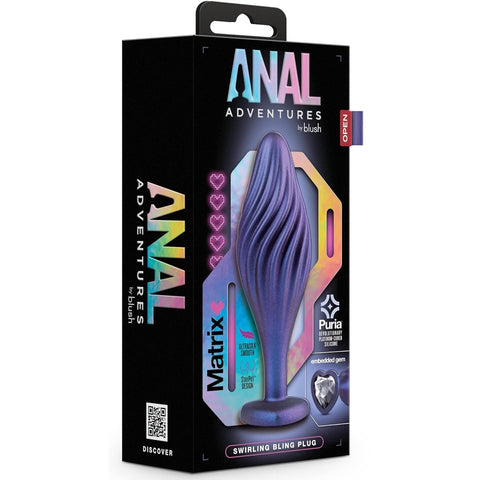 Anal Adventures Matrix Swirling Bling Platinum-Cured Silicone Plug - Sapphire