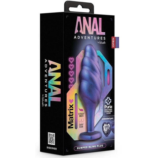 Anal Adventures Matrix Bumped Bling Platinum-Cured Silicone Plug - Sapphire