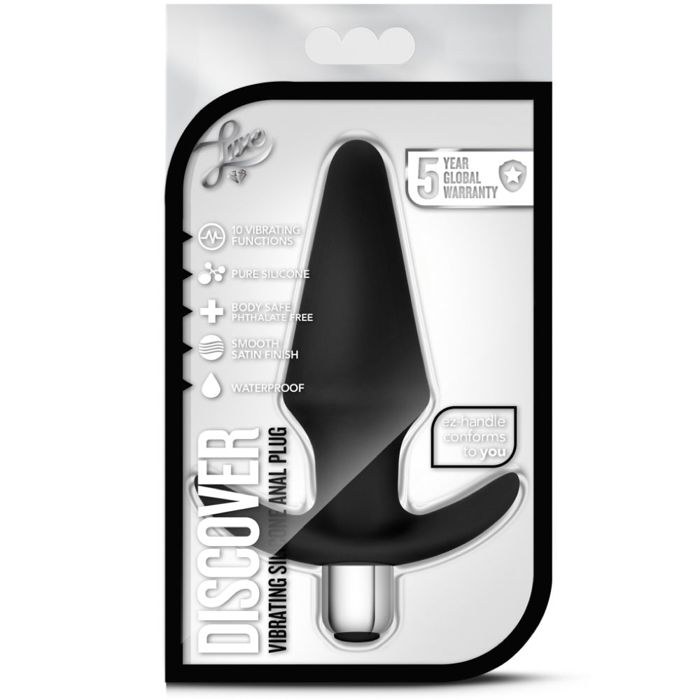 Luxe Discover Vibrating Platinum-Cured Silicone Anal Plug - Black