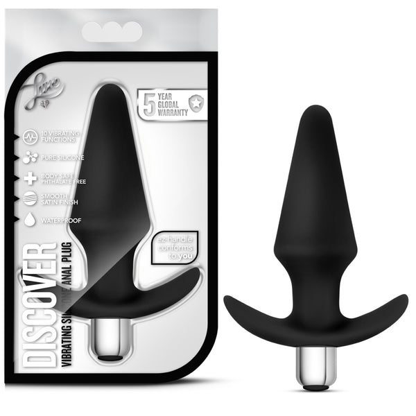 Luxe Discover Vibrating Platinum-Cured Silicone Anal Plug - Black
